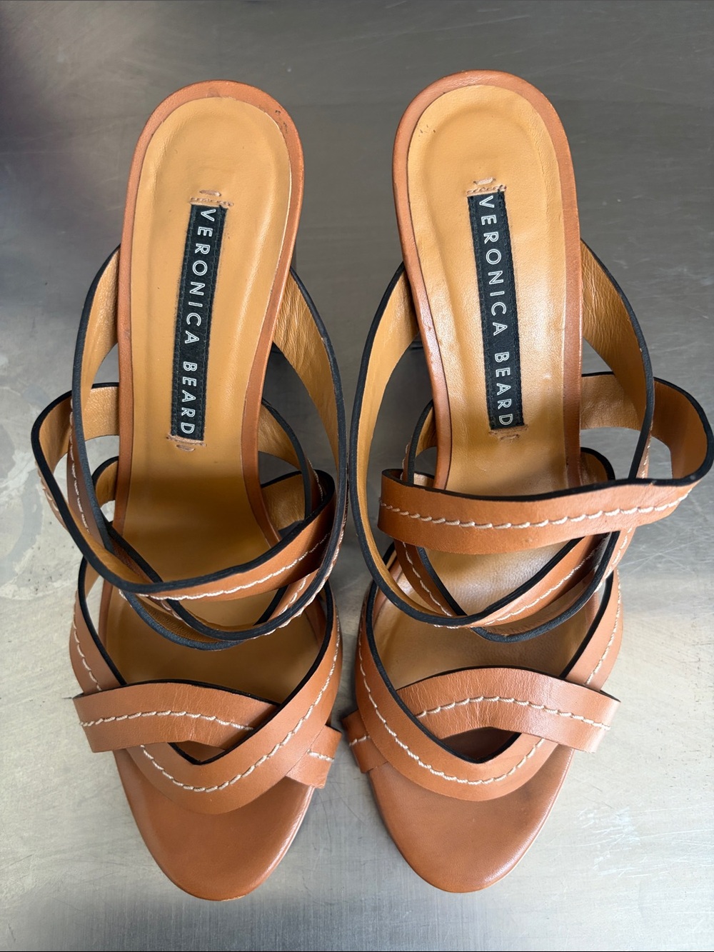 Veronica Beard Macey Vachetta Brown Heels - Picture 3 of 7